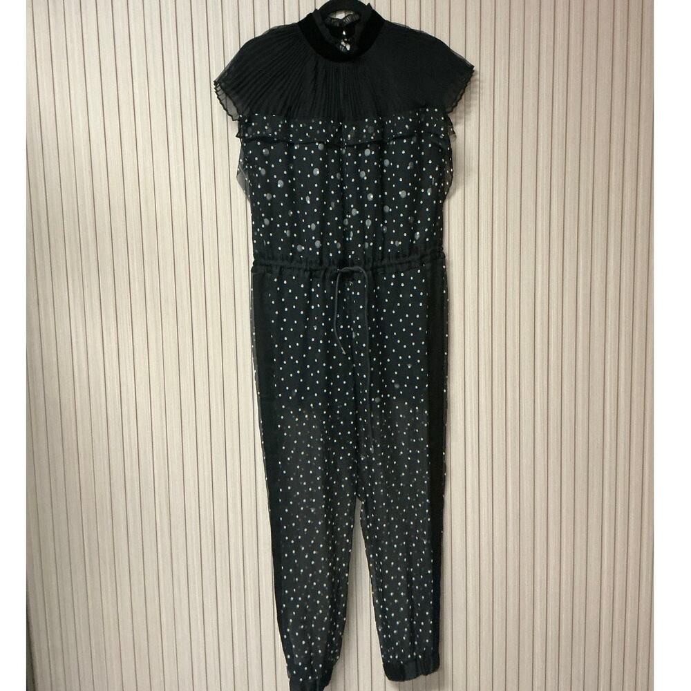 Sacai Polka Dot Mock Neck Jumpsuit in Black Size 1